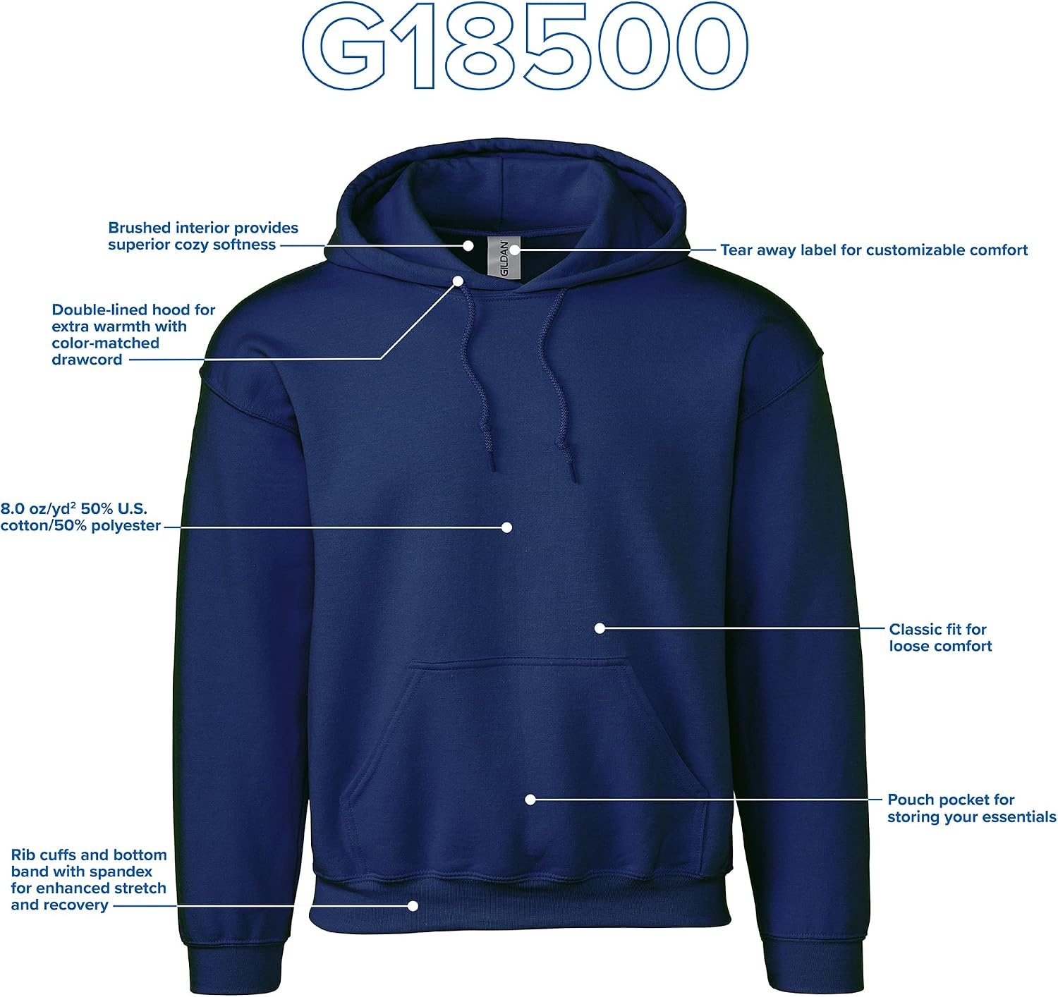 image:imageGildan Adult Fleece Hoodie Sweatshirt Style G18500 MultipackNavy 24pack