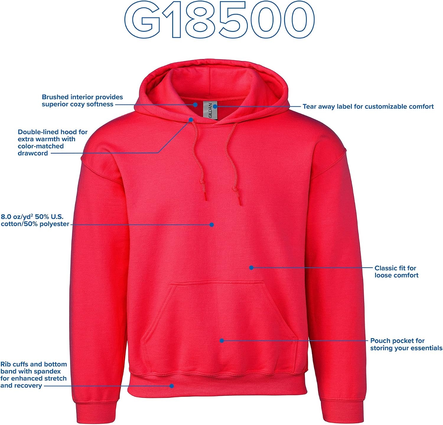 image:imageGildan Adult Fleece Hoodie Sweatshirt Style G18500 MultipackRed 24pack