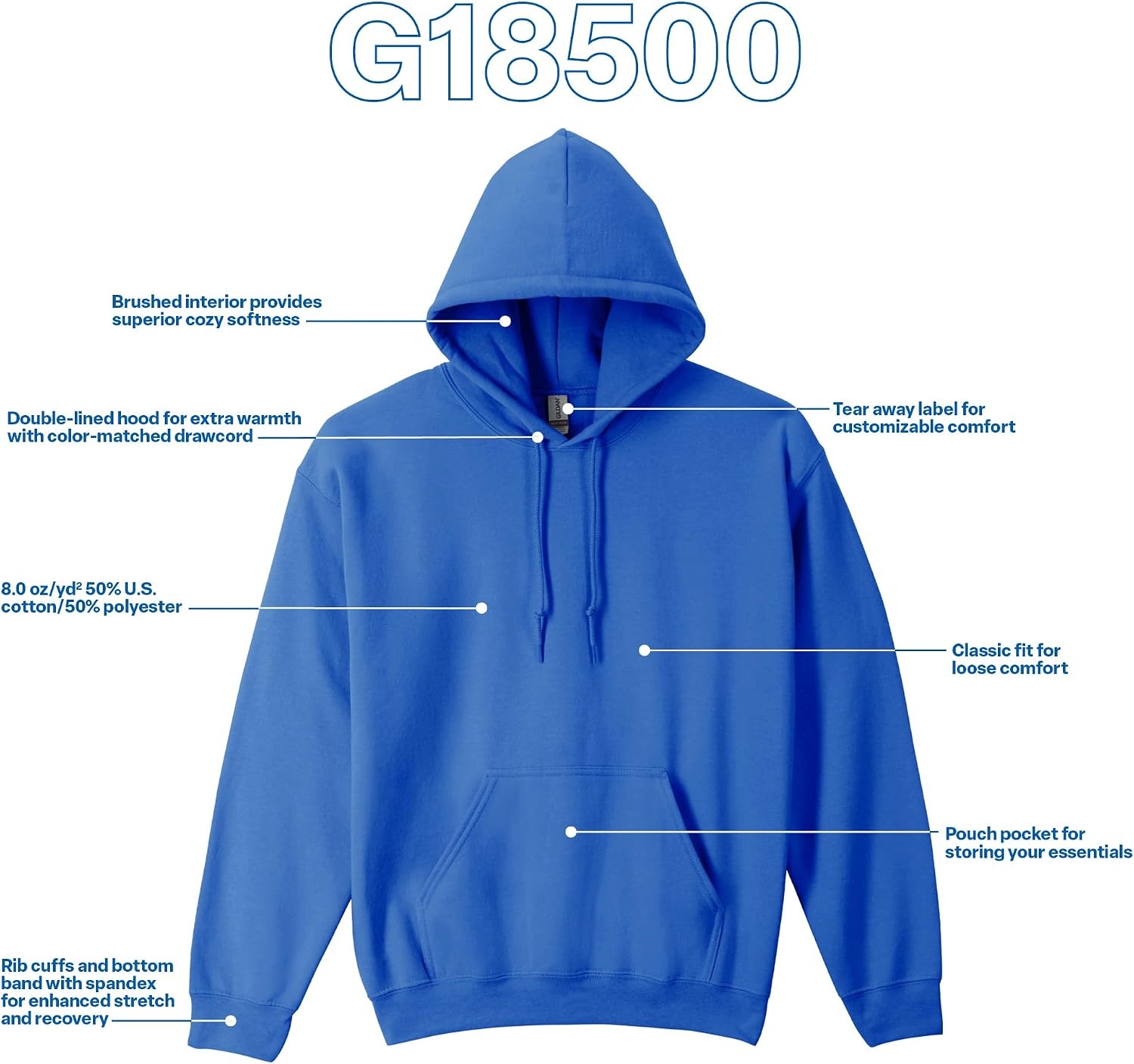 image:imageGildan Adult Fleece Hoodie Sweatshirt Style G18500 MultipackRoyal 1pack