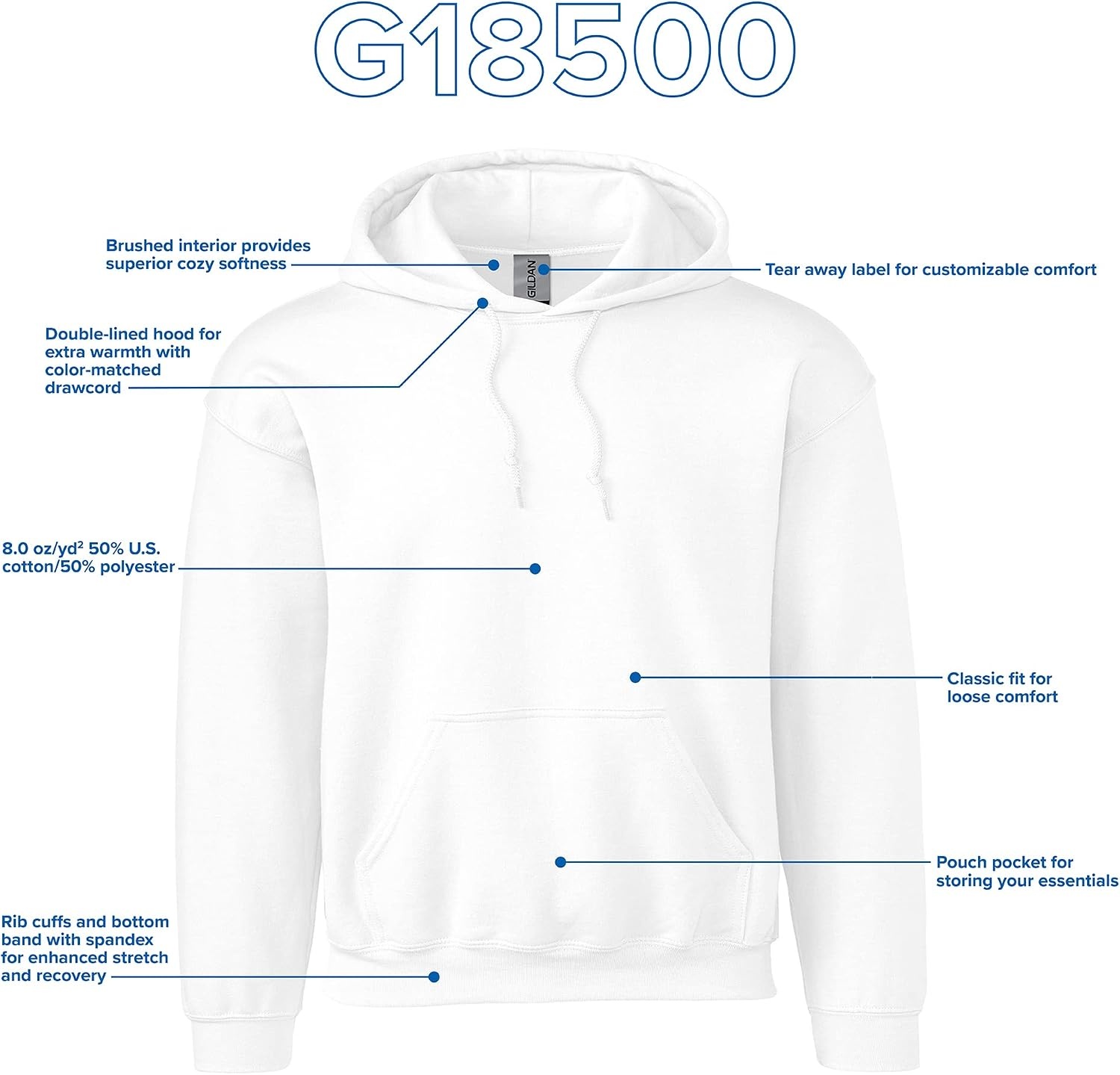 image:imageGildan Adult Fleece Hoodie Sweatshirt Style G18500 MultipackWhite 2pack