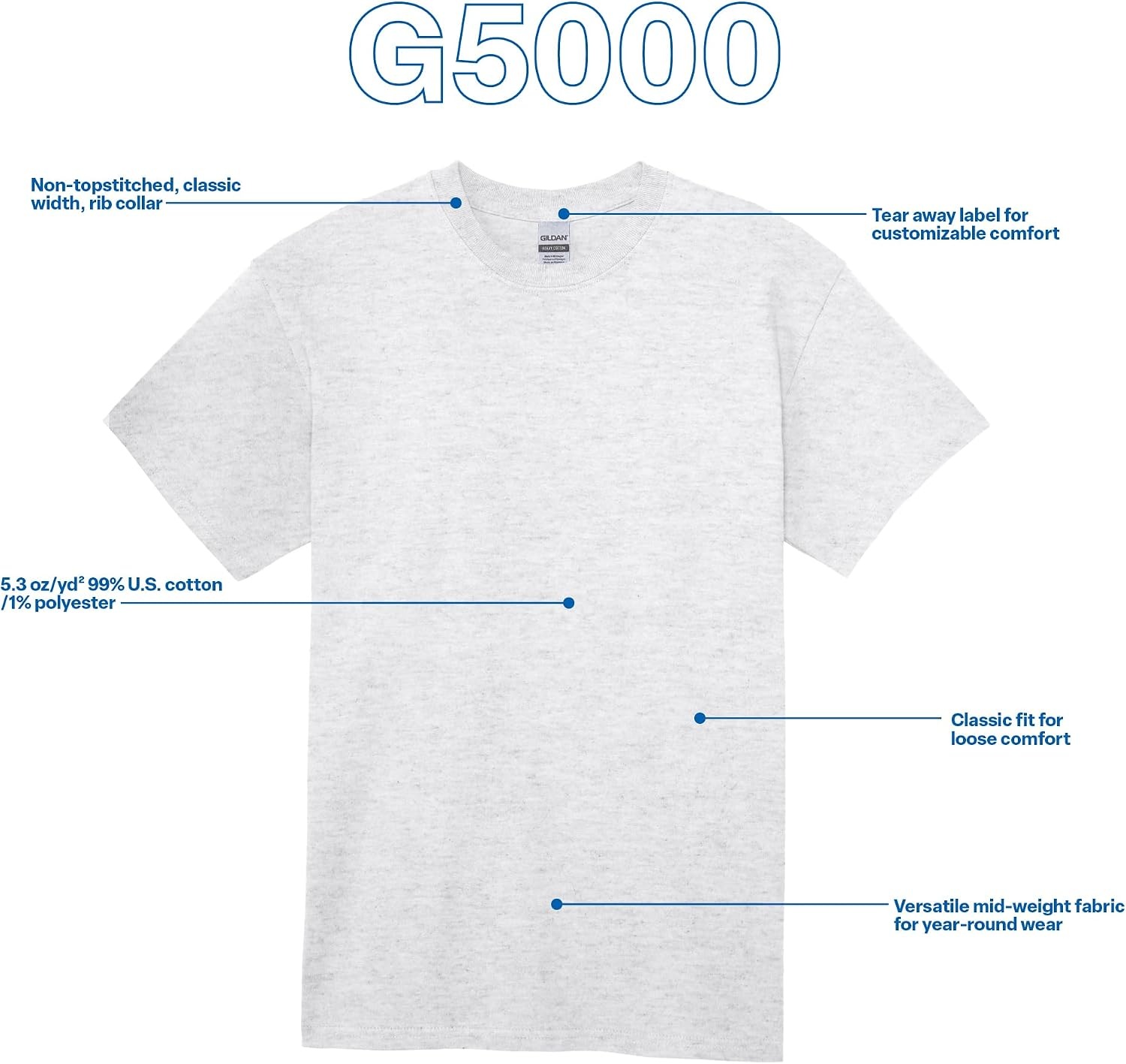 image:imageGildan Adult Heavy Cotton TShirt Style G5000Ash Grey