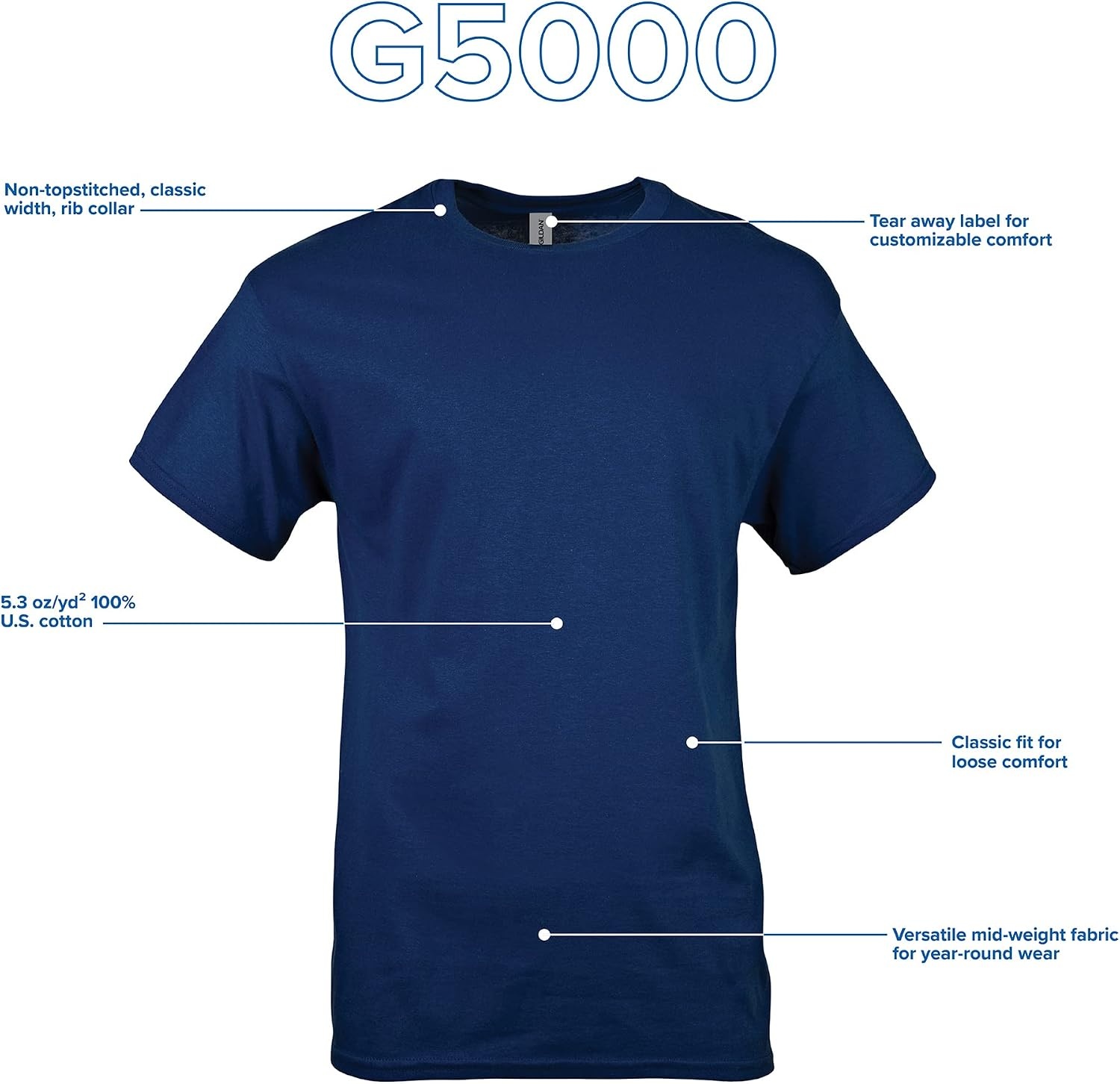 image:imageGildan Adult Heavy Cotton TShirt Style G5000Navy
