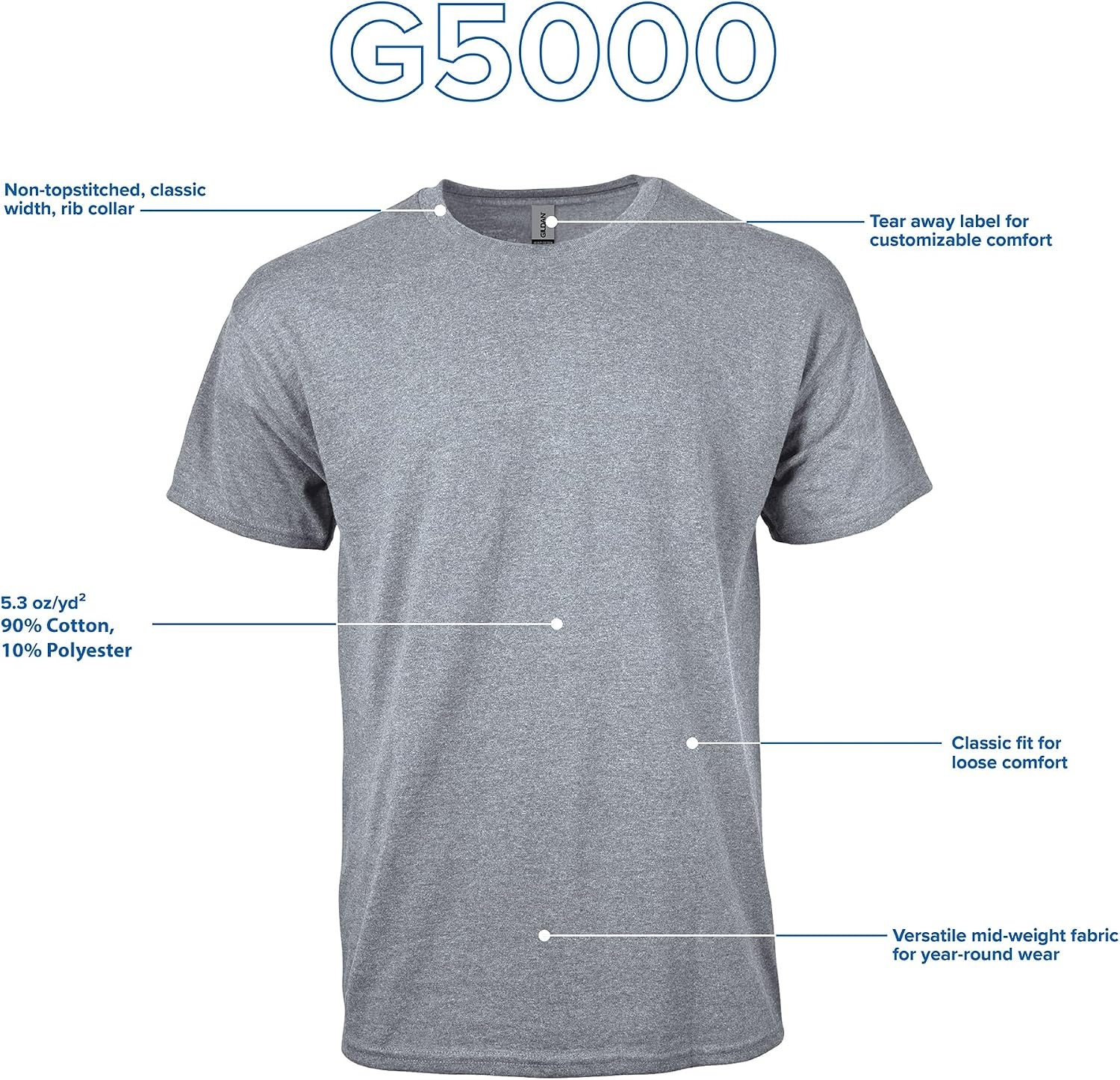 image:imageGildan Adult Heavy Cotton TShirt Style G5000Sport Grey 10pack