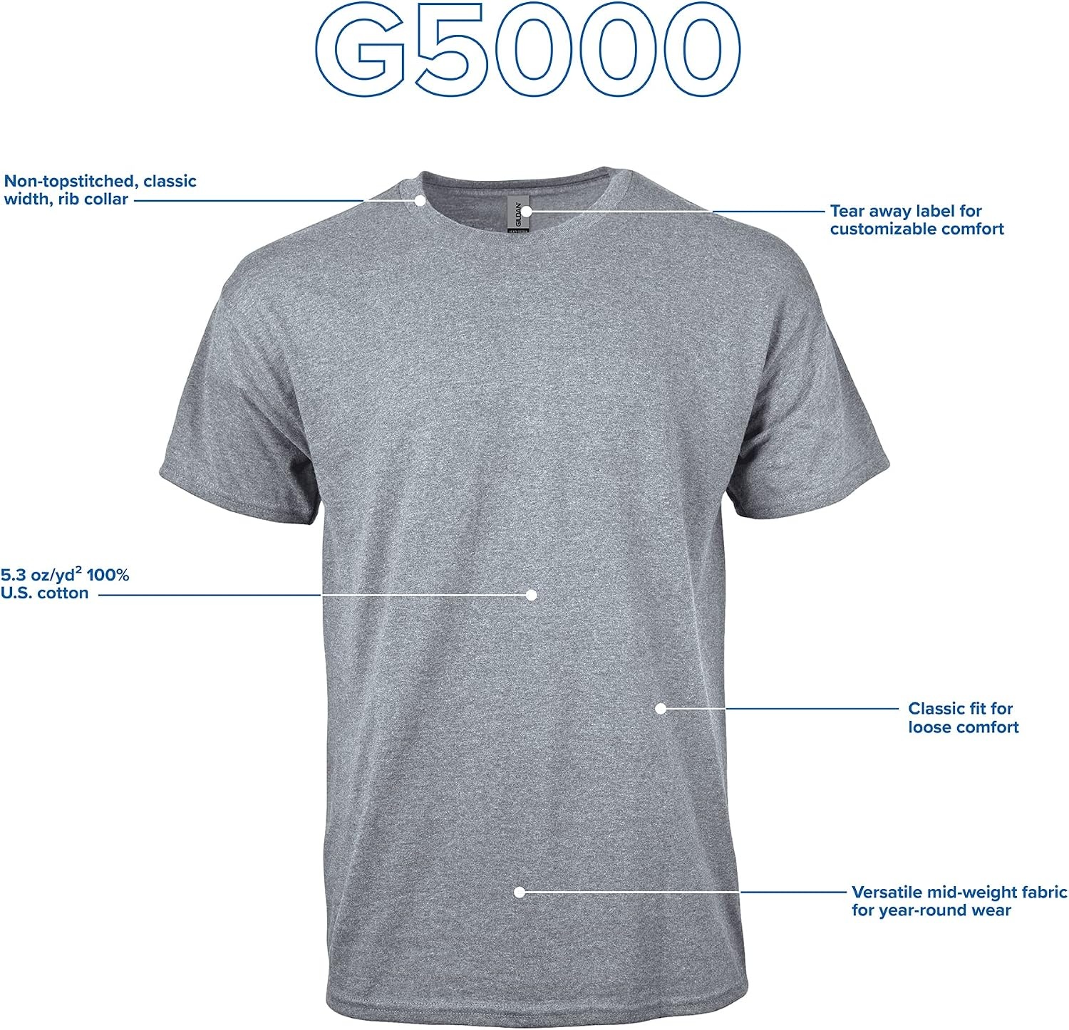 image:imageGildan Adult Heavy Cotton TShirt Style G5000Sport Grey 72pack