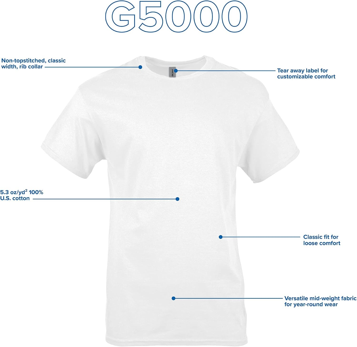 image:imageGildan Adult Heavy Cotton TShirt Style G5000White