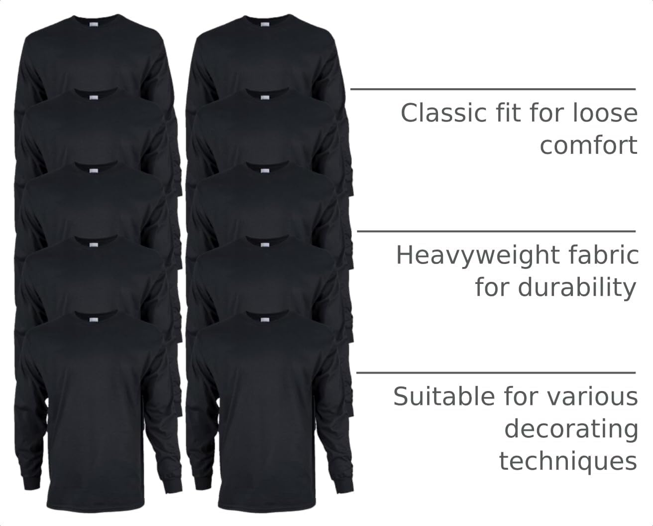 image:imageGildan Adult Ultra Cotton Long Sleeve TShirt Style G2400 MultipackBlack
