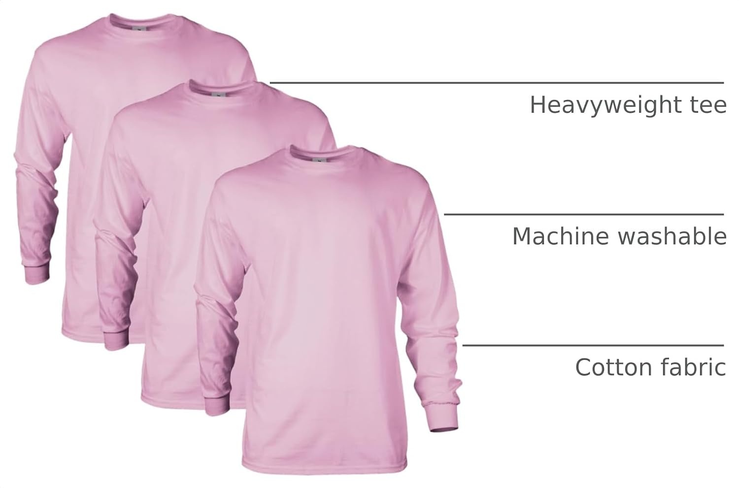 image:imageGildan Adult Ultra Cotton Long Sleeve TShirt Style G2400 MultipackLight Pink