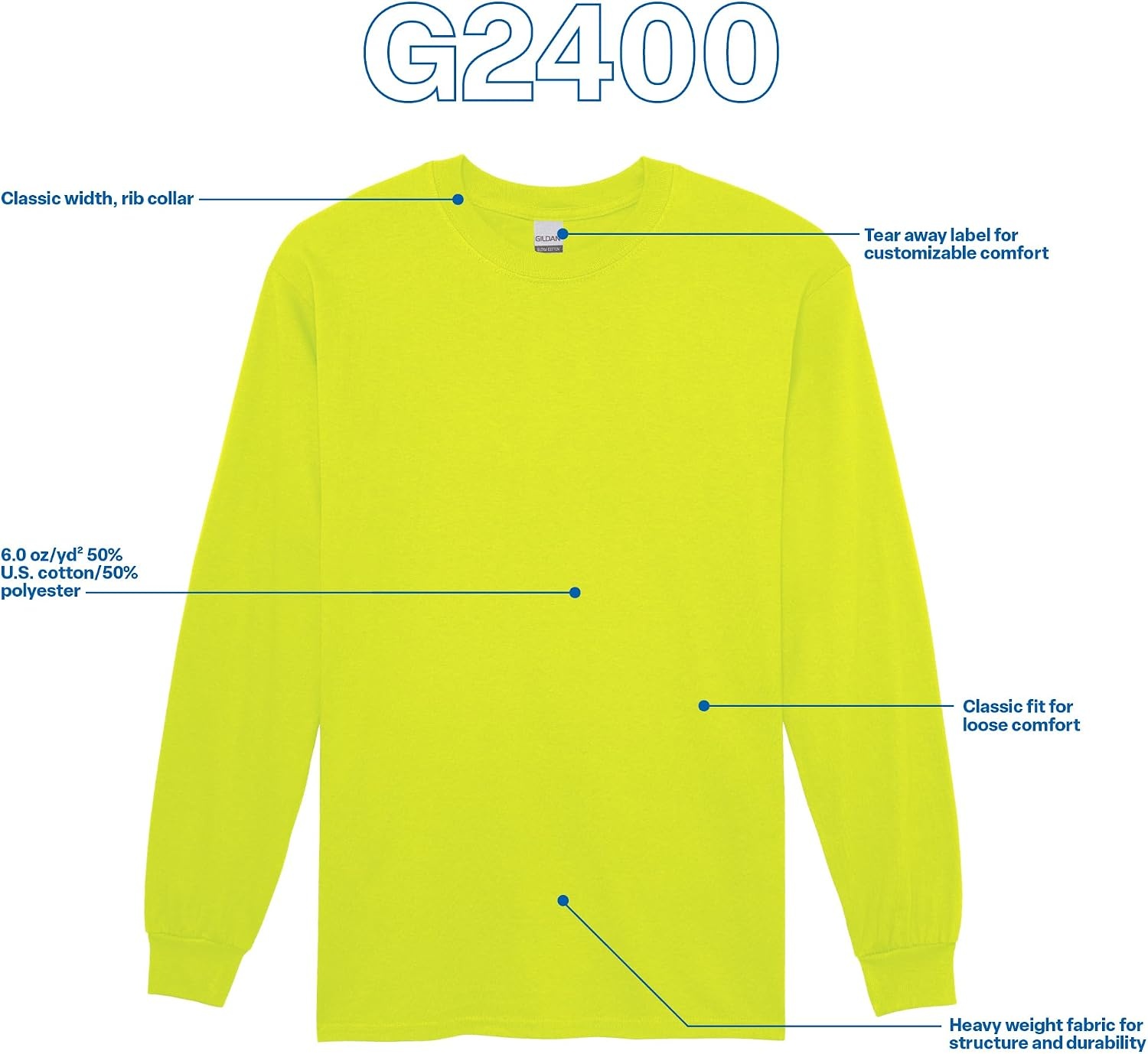 image:imageGildan Adult Ultra Cotton Long Sleeve TShirt Style G2400 MultipackS Orange 3pack