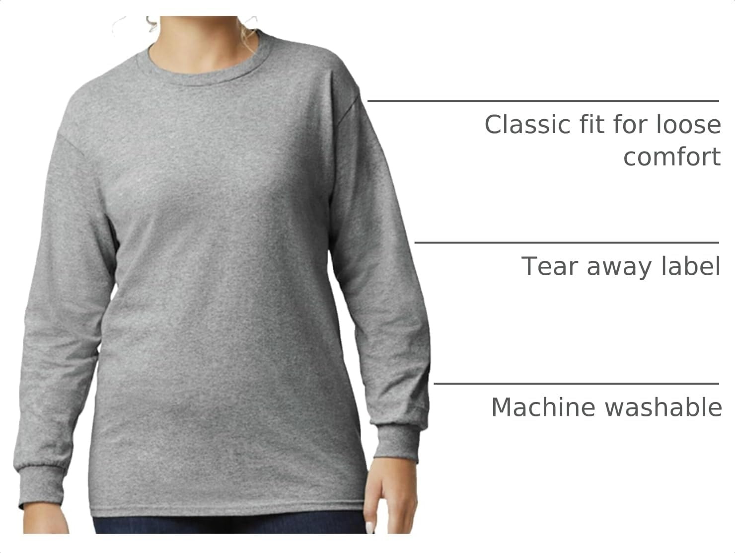 image:imageGildan Adult Ultra Cotton Long Sleeve TShirt Style G2400 MultipackSport Grey