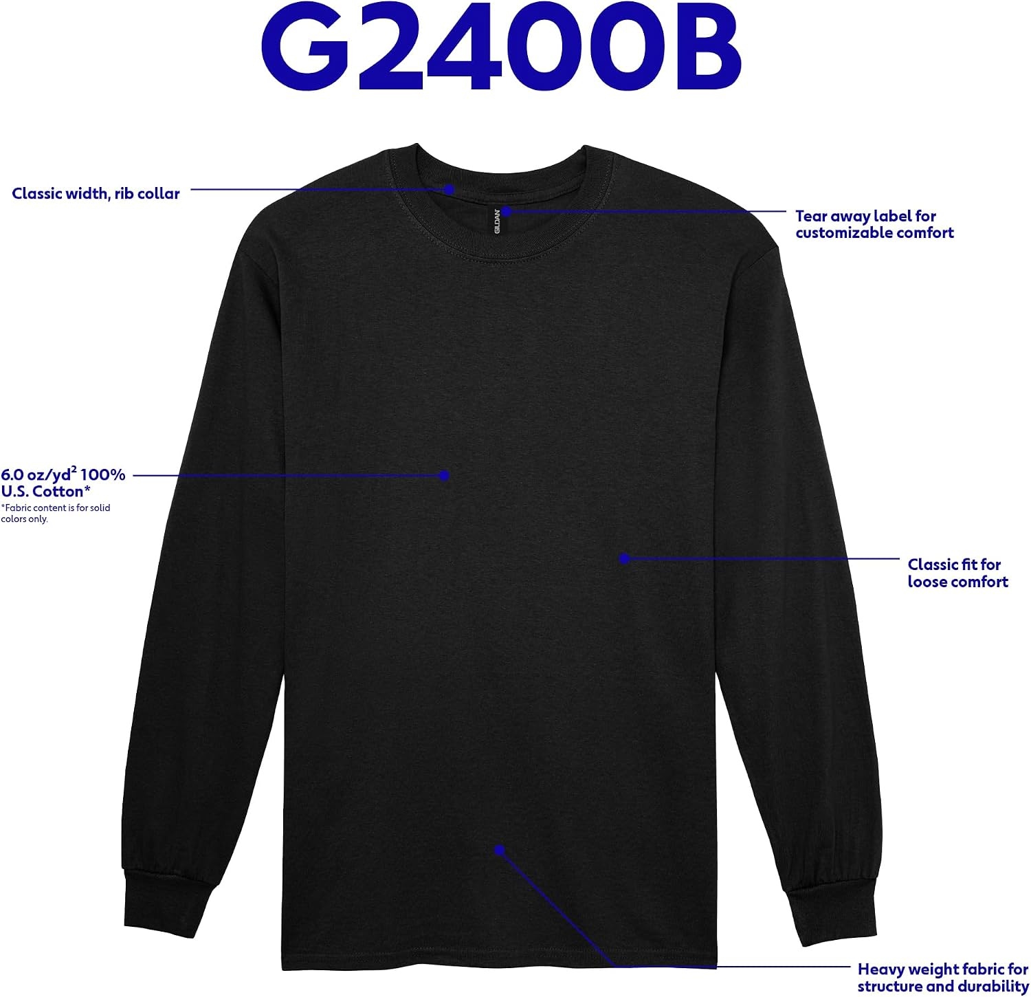 image:imageGildan Youth Ultra Cotton Long Sleeve TShirt Style G2400B 2PackBlack
