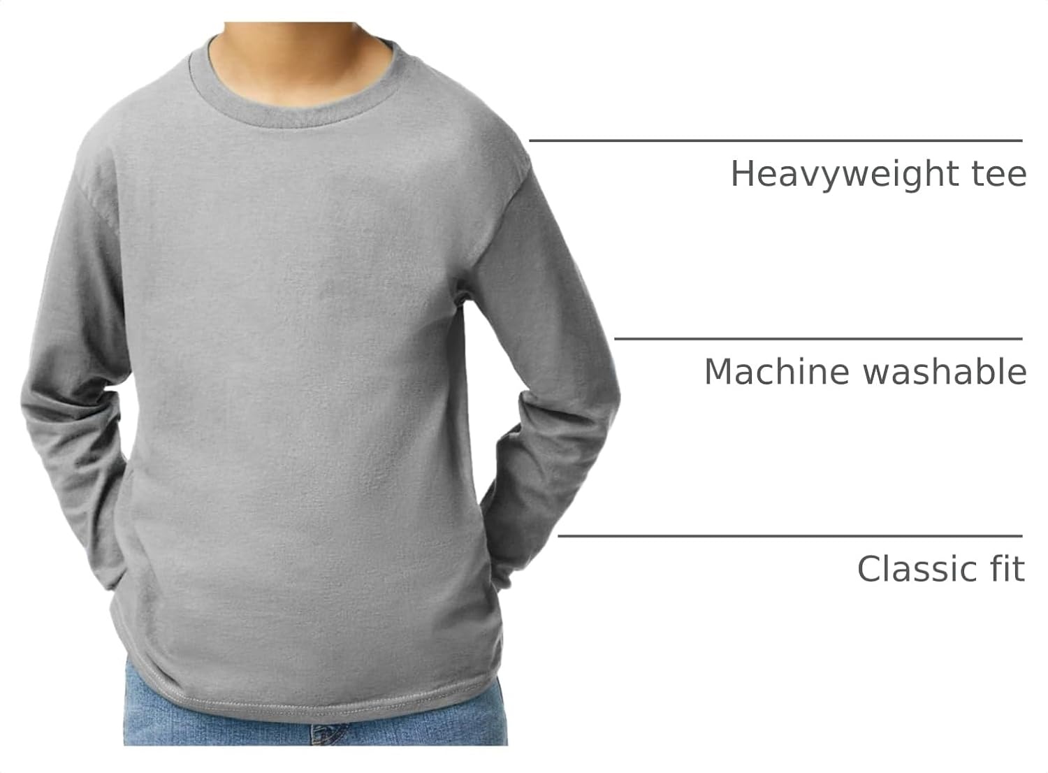 image:imageGildan Youth Ultra Cotton Long Sleeve TShirt Style G2400B 2PackSport Grey