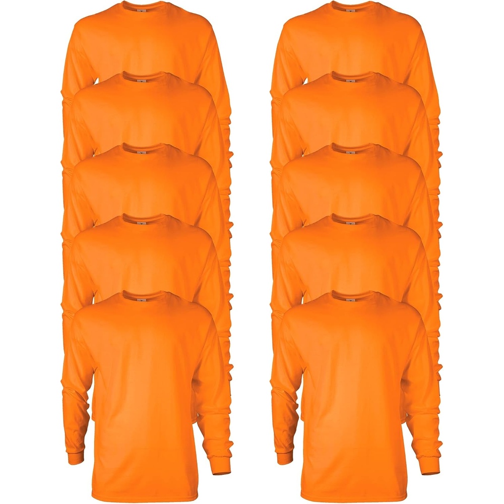 image:imageGildan Adult Ultra Cotton Long Sleeve TShirt Style G2400 MultipackS Orange 10pack