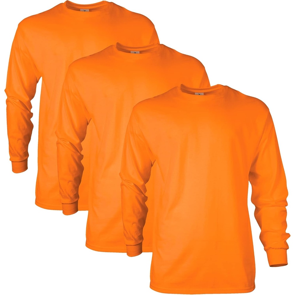 image:imageGildan Adult Ultra Cotton Long Sleeve TShirt Style G2400 MultipackS Orange 3pack