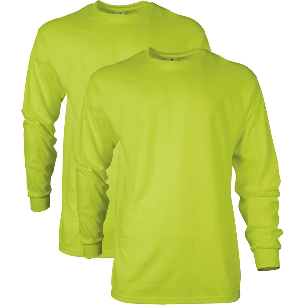 image:imageGildan Adult Ultra Cotton Long Sleeve TShirt Style G2400 MultipackSafety Green